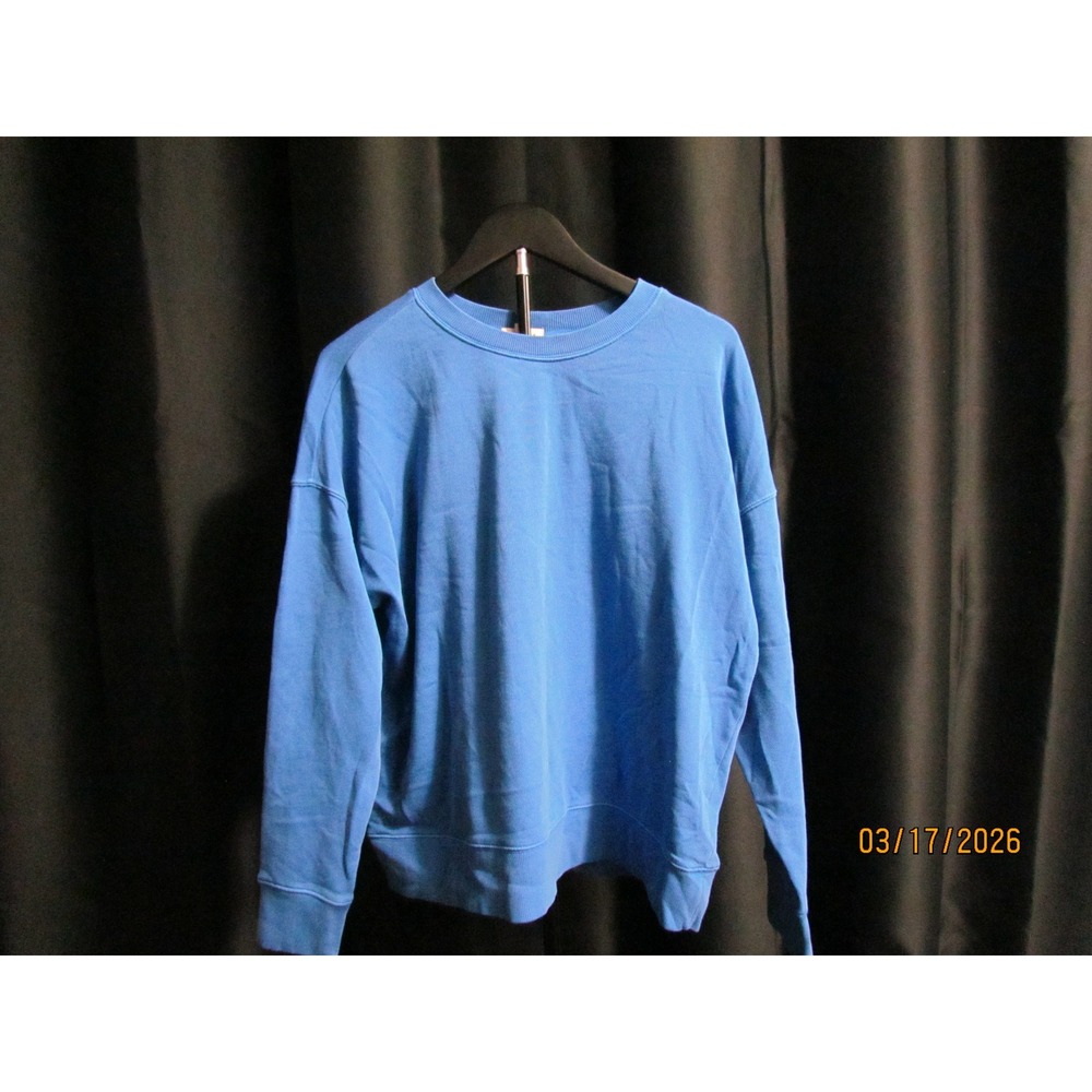 New Women Blue Crewneck Sweatshirt Oversized Long Sleeve Pullover Top